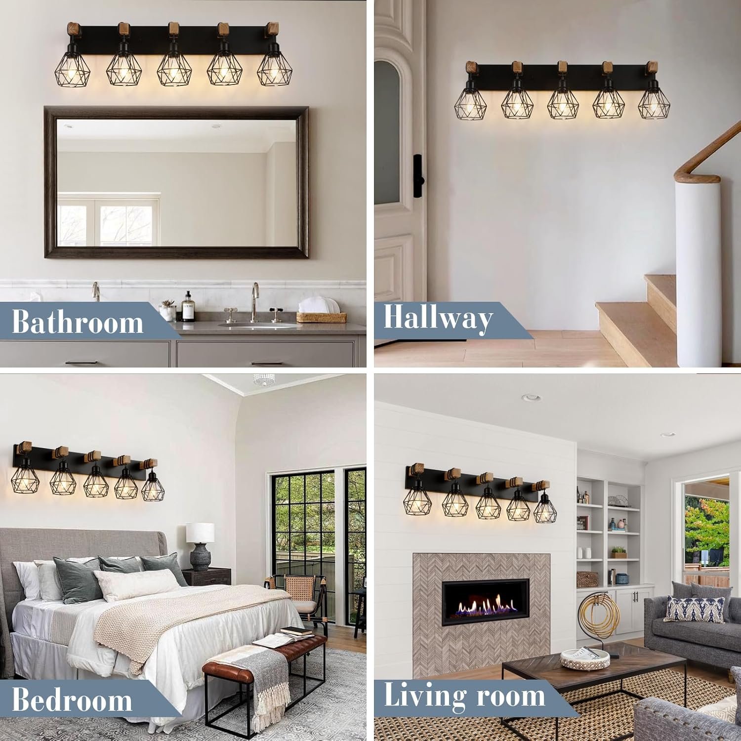 Lámpara de tocador de granja para baño, 3 luces de madera para tocador de baño, apliques rústicos con pantalla de metal para sala de estar, dormitorio, pasillo - Imagen 77