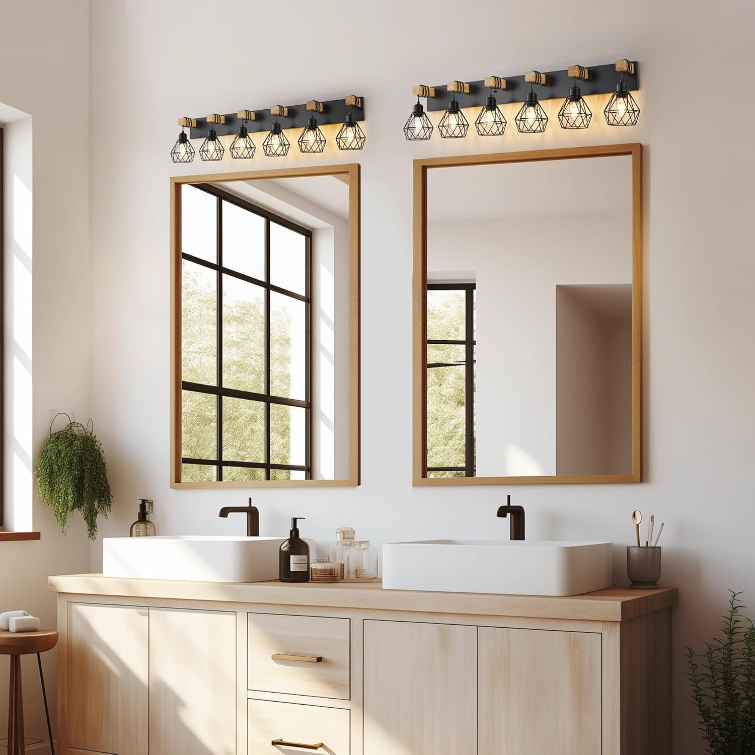 Lámpara de tocador de granja para baño, 3 luces de madera para tocador de baño, apliques rústicos con pantalla de metal para sala de estar, dormitorio, pasillo - Imagen 80
