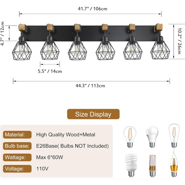 Lámpara de tocador de granja para baño, 3 luces de madera para tocador de baño, apliques rústicos con pantalla de metal para sala de estar, dormitorio, pasillo - Imagen 82