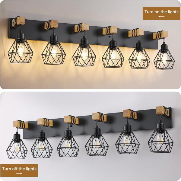 Lámpara de tocador de granja para baño, 3 luces de madera para tocador de baño, apliques rústicos con pantalla de metal para sala de estar, dormitorio, pasillo - Imagen 83