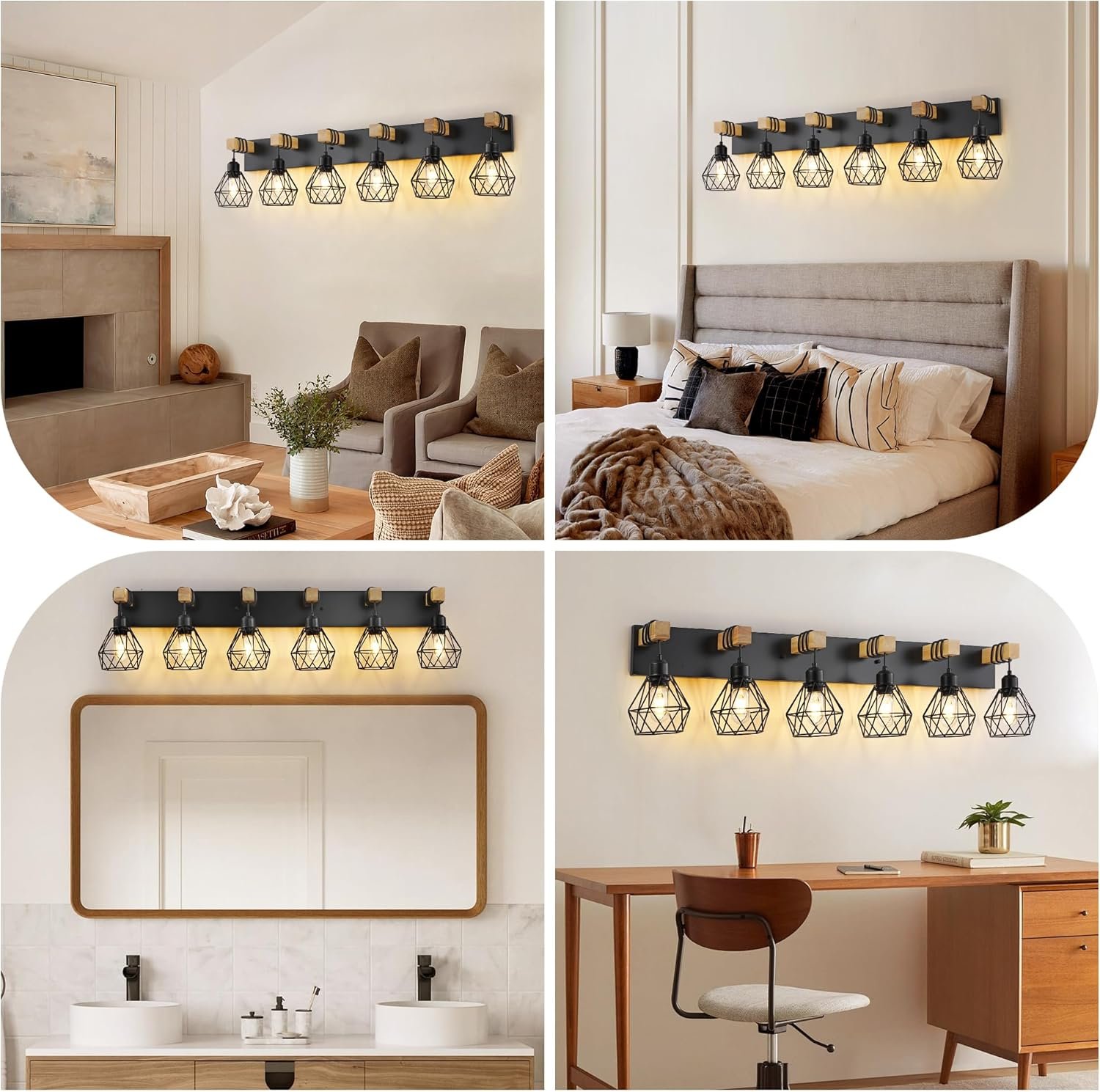 Lámpara de tocador de granja para baño, 3 luces de madera para tocador de baño, apliques rústicos con pantalla de metal para sala de estar, dormitorio, pasillo - Imagen 85
