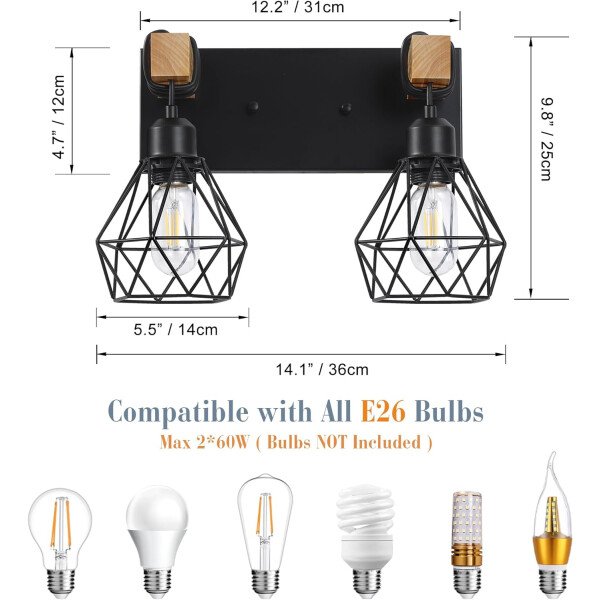 Lámpara de tocador de granja para baño, 3 luces de madera para tocador de baño, apliques rústicos con pantalla de metal para sala de estar, dormitorio, pasillo - Imagen 88