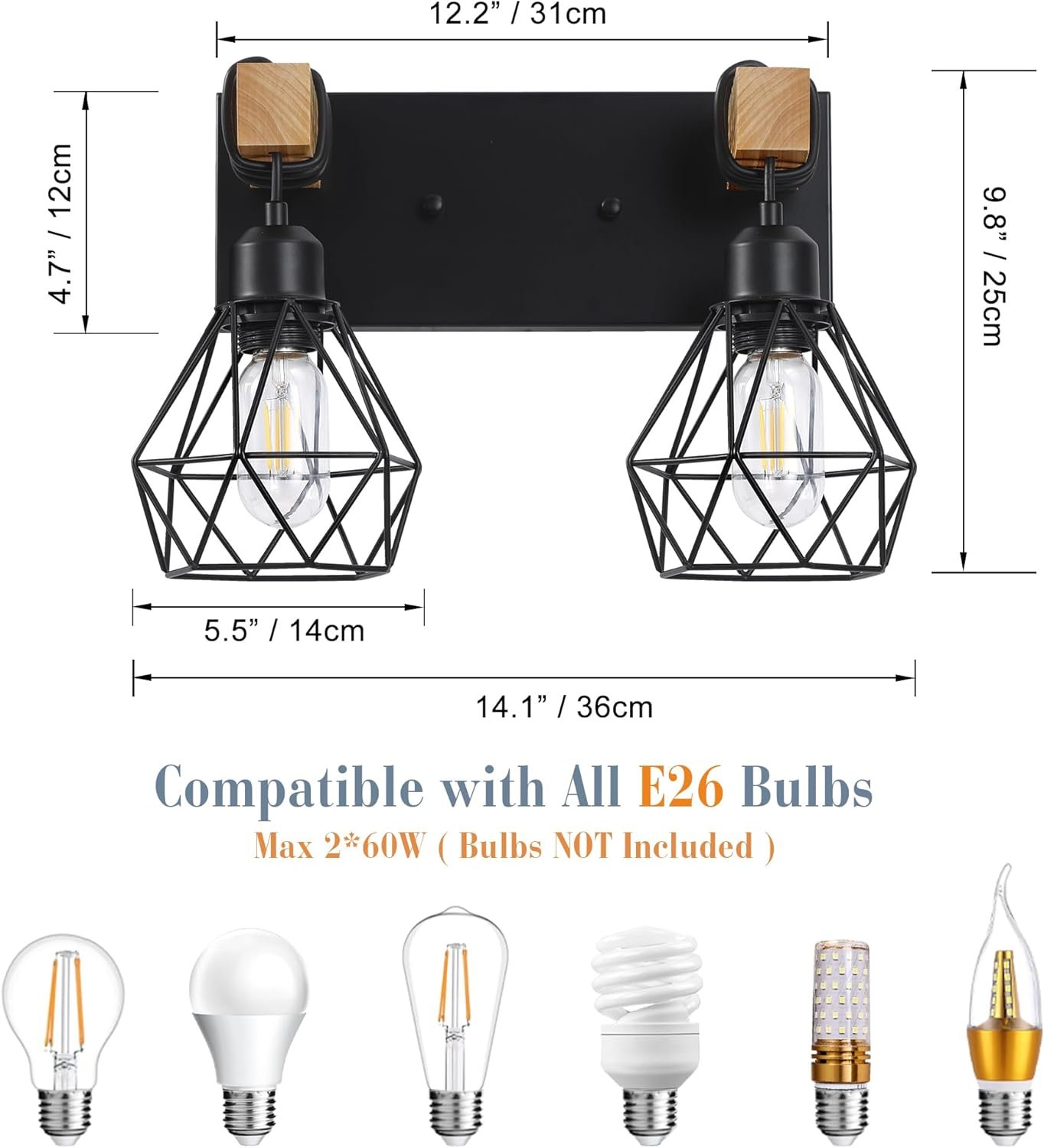 Lámpara de tocador de granja para baño, 3 luces de madera para tocador de baño, apliques rústicos con pantalla de metal para sala de estar, dormitorio, pasillo - Imagen 88