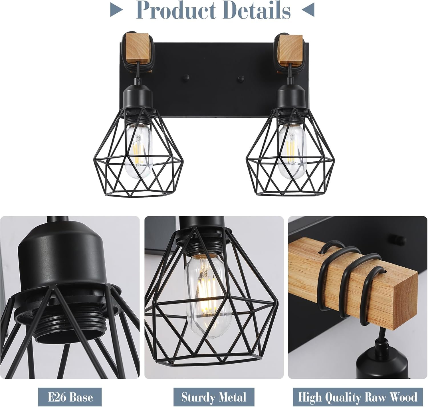 Lámpara de tocador de granja para baño, 3 luces de madera para tocador de baño, apliques rústicos con pantalla de metal para sala de estar, dormitorio, pasillo - Imagen 89