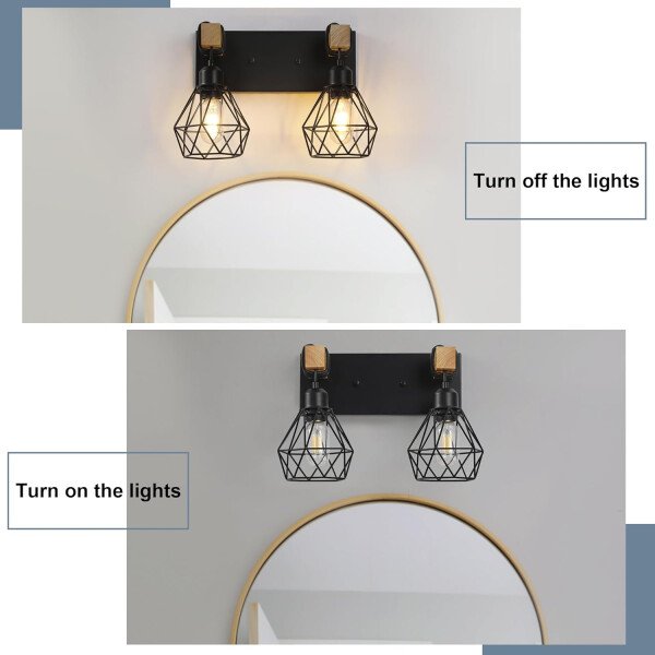 Lámpara de tocador de granja para baño, 3 luces de madera para tocador de baño, apliques rústicos con pantalla de metal para sala de estar, dormitorio, pasillo - Imagen 90