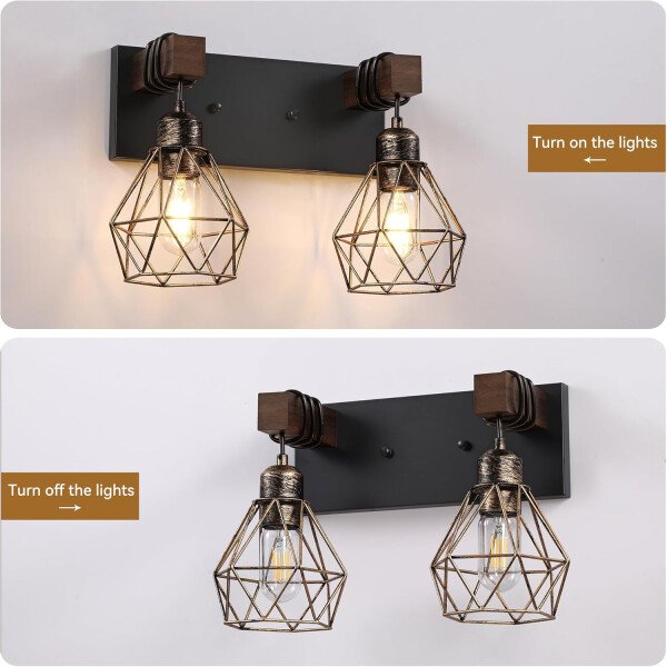 Lámpara de tocador de granja para baño, 3 luces de madera para tocador de baño, apliques rústicos con pantalla de metal para sala de estar, dormitorio, pasillo - Imagen 97