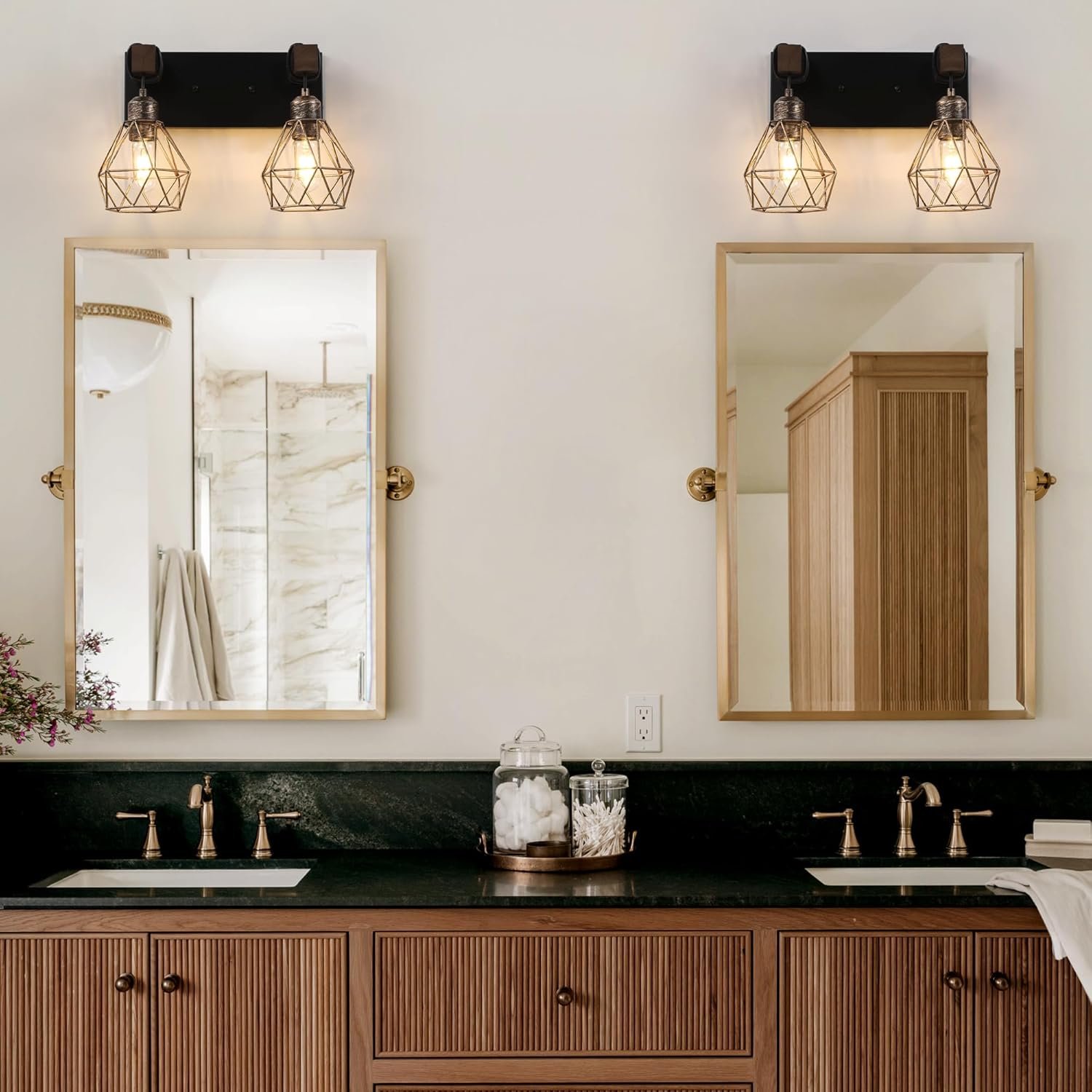 Lámpara de tocador de granja para baño, 3 luces de madera para tocador de baño, apliques rústicos con pantalla de metal para sala de estar, dormitorio, pasillo - Imagen 99