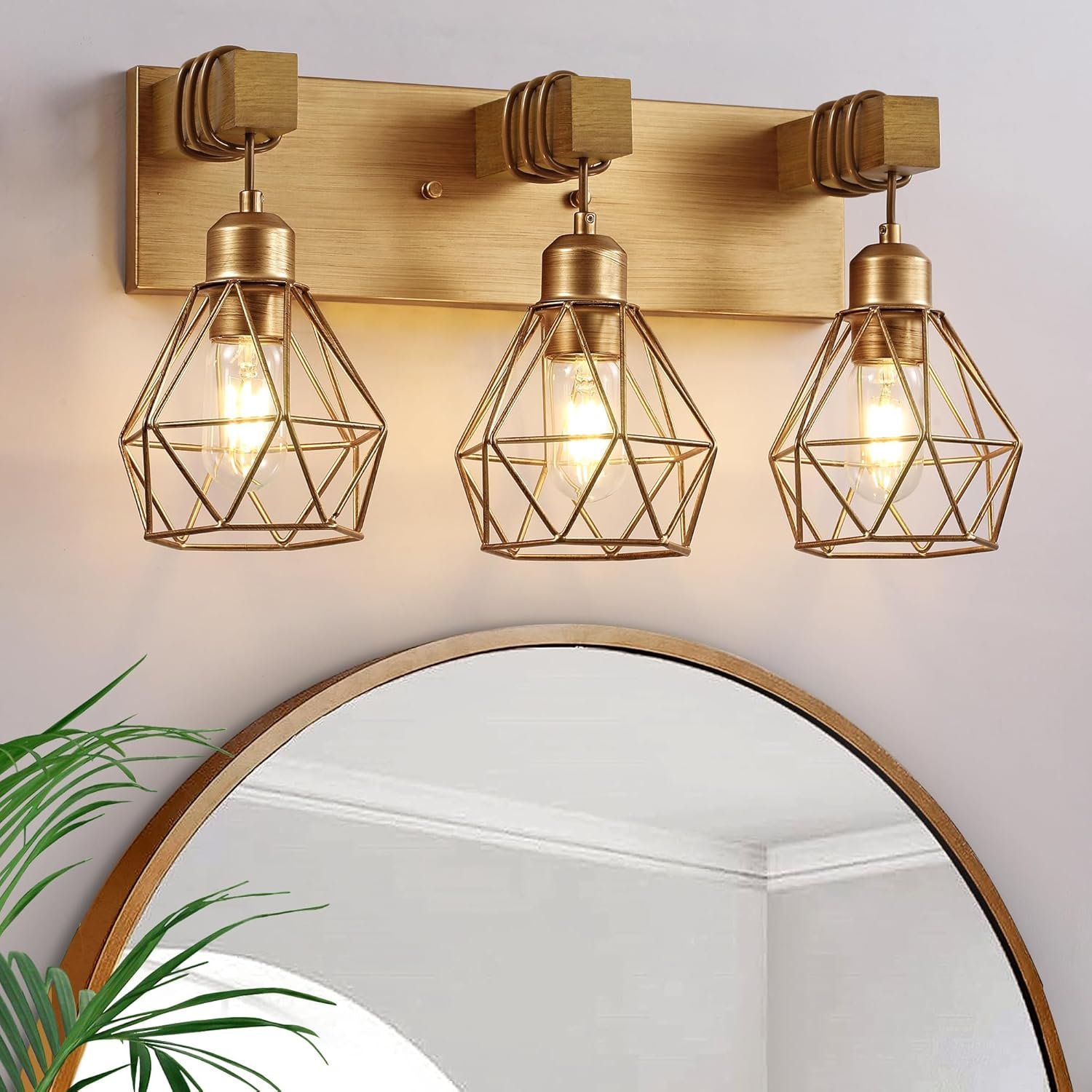 Lámpara de tocador de granja para baño, 3 luces de madera para tocador de baño, apliques rústicos con pantalla de metal para sala de estar, dormitorio, pasillo - Imagen 100