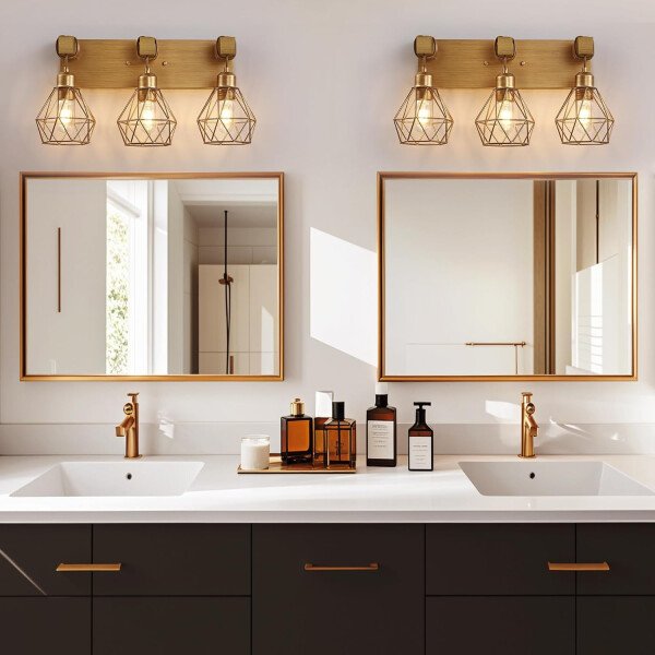 Lámpara de tocador de granja para baño, 3 luces de madera para tocador de baño, apliques rústicos con pantalla de metal para sala de estar, dormitorio, pasillo - Imagen 102