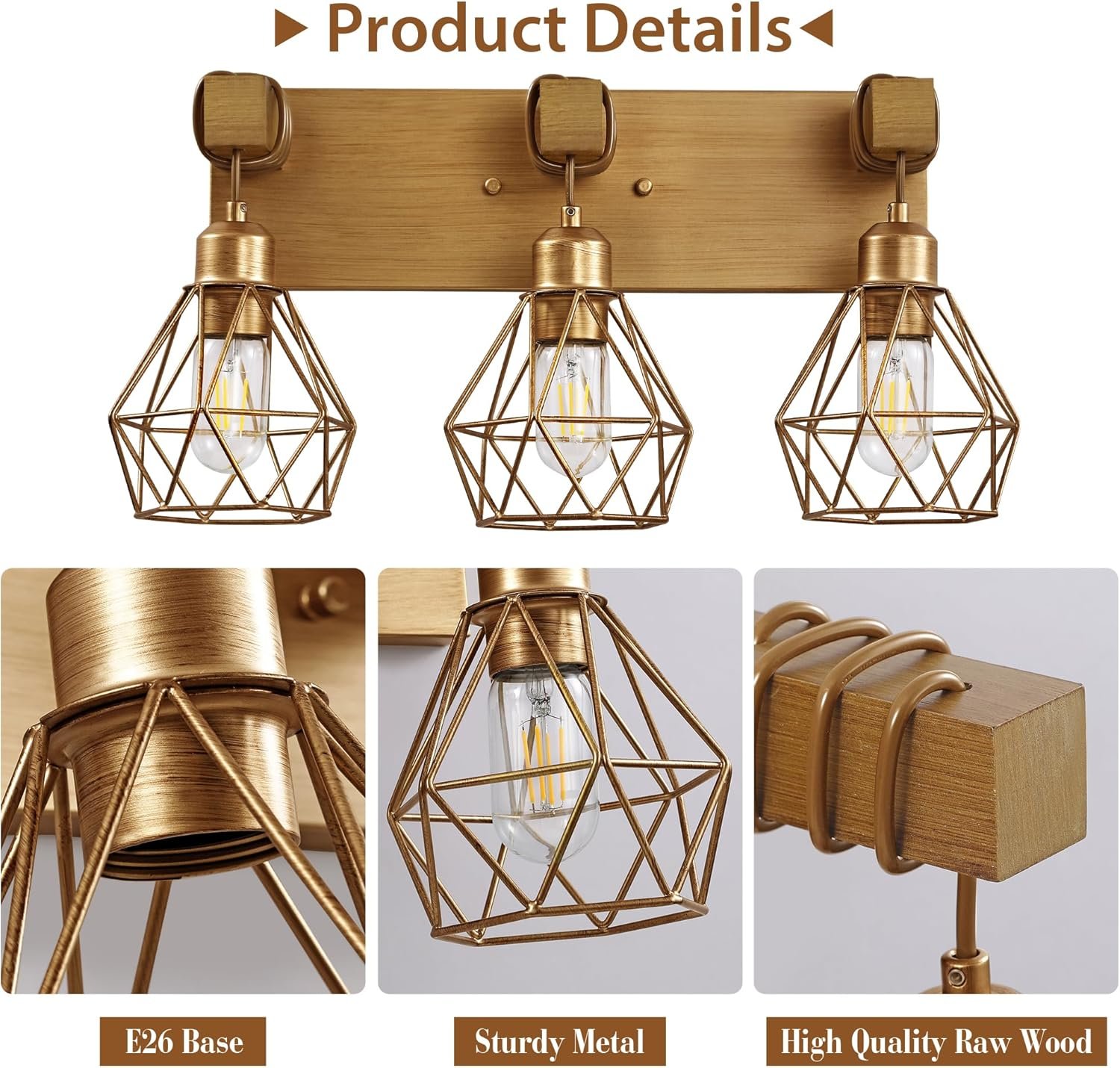Lámpara de tocador de granja para baño, 3 luces de madera para tocador de baño, apliques rústicos con pantalla de metal para sala de estar, dormitorio, pasillo - Imagen 103