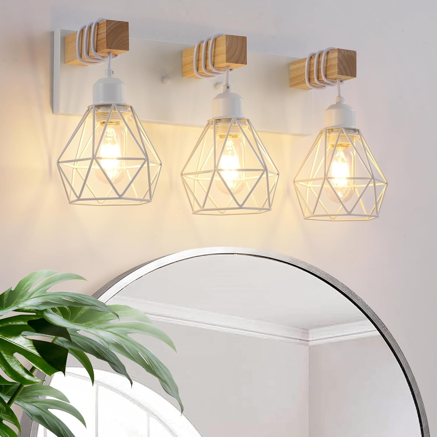 Lámpara de tocador de granja para baño, 3 luces de madera para tocador de baño, apliques rústicos con pantalla de metal para sala de estar, dormitorio, pasillo - Imagen 107
