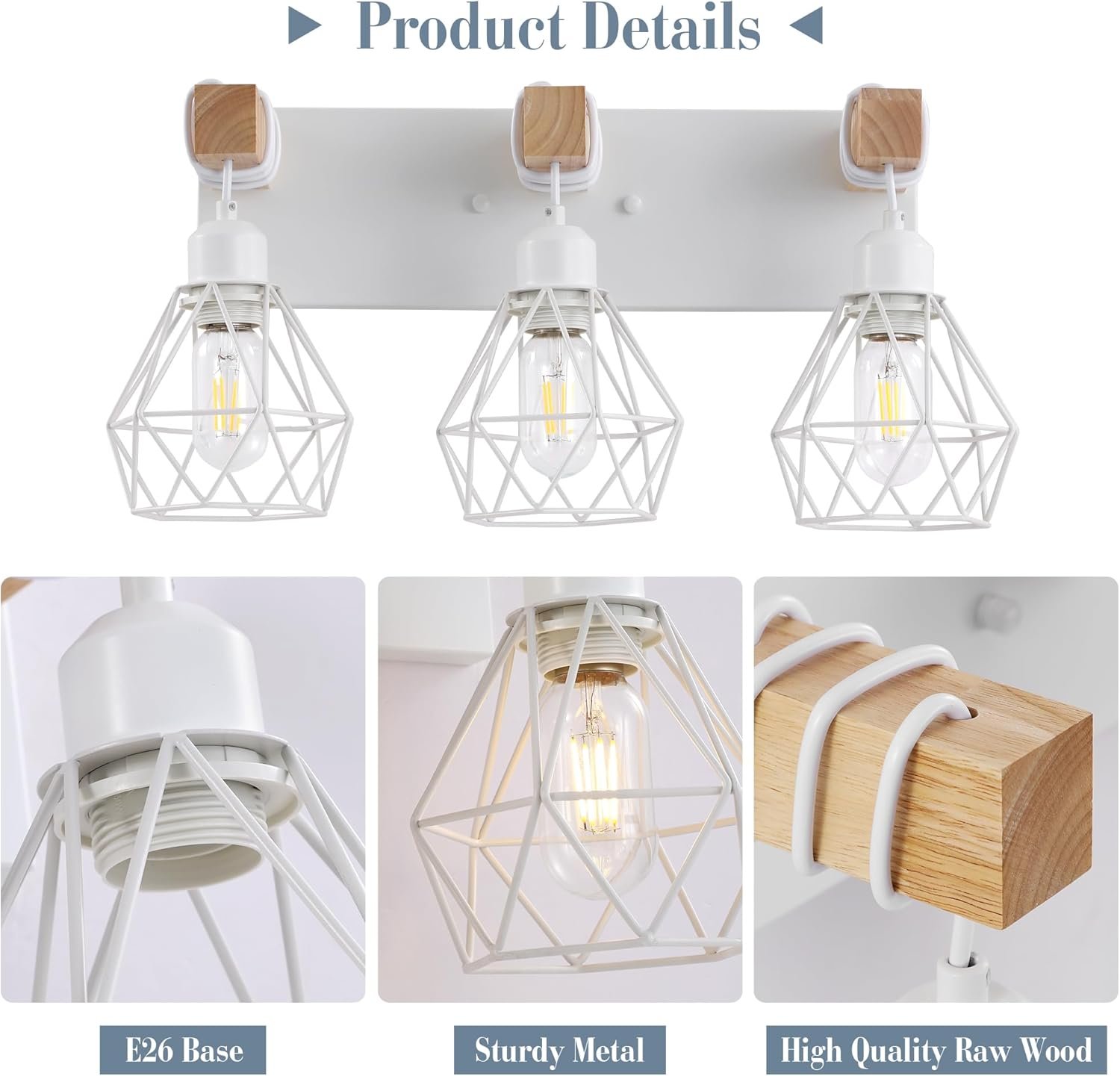 Lámpara de tocador de granja para baño, 3 luces de madera para tocador de baño, apliques rústicos con pantalla de metal para sala de estar, dormitorio, pasillo - Imagen 109
