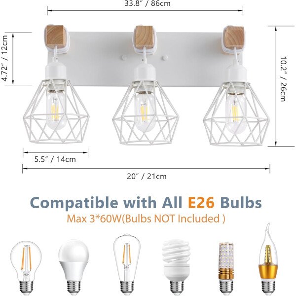 Lámpara de tocador de granja para baño, 3 luces de madera para tocador de baño, apliques rústicos con pantalla de metal para sala de estar, dormitorio, pasillo - Imagen 110