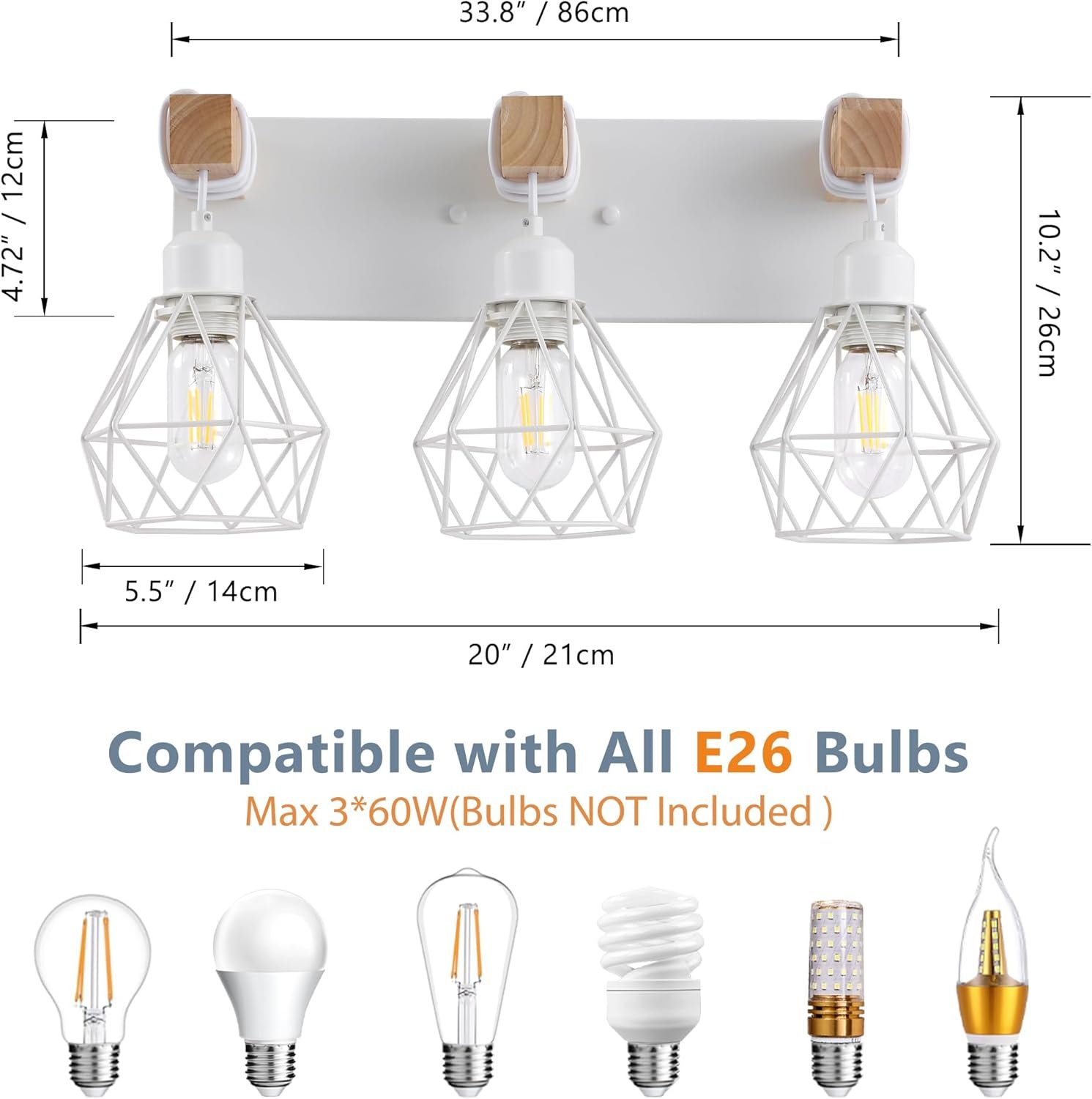 Lámpara de tocador de granja para baño, 3 luces de madera para tocador de baño, apliques rústicos con pantalla de metal para sala de estar, dormitorio, pasillo - Imagen 110