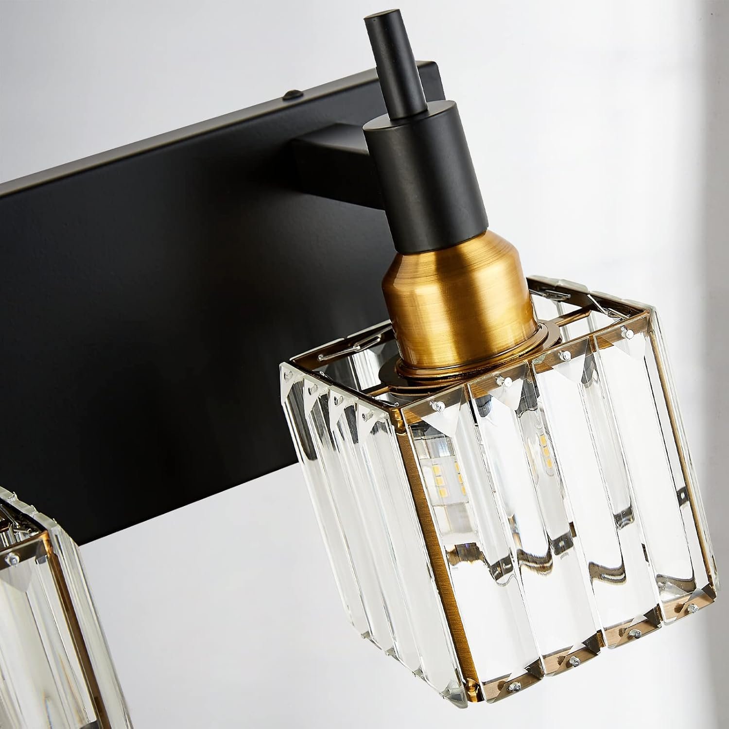 Moderna lámpara de tocador de baño de cristal de 3 luces de latón para pared, sobre espejo, iluminación de tocador negra y dorada para baño, pantalla cuadrada, aplique de pared de latón - Imagen 6