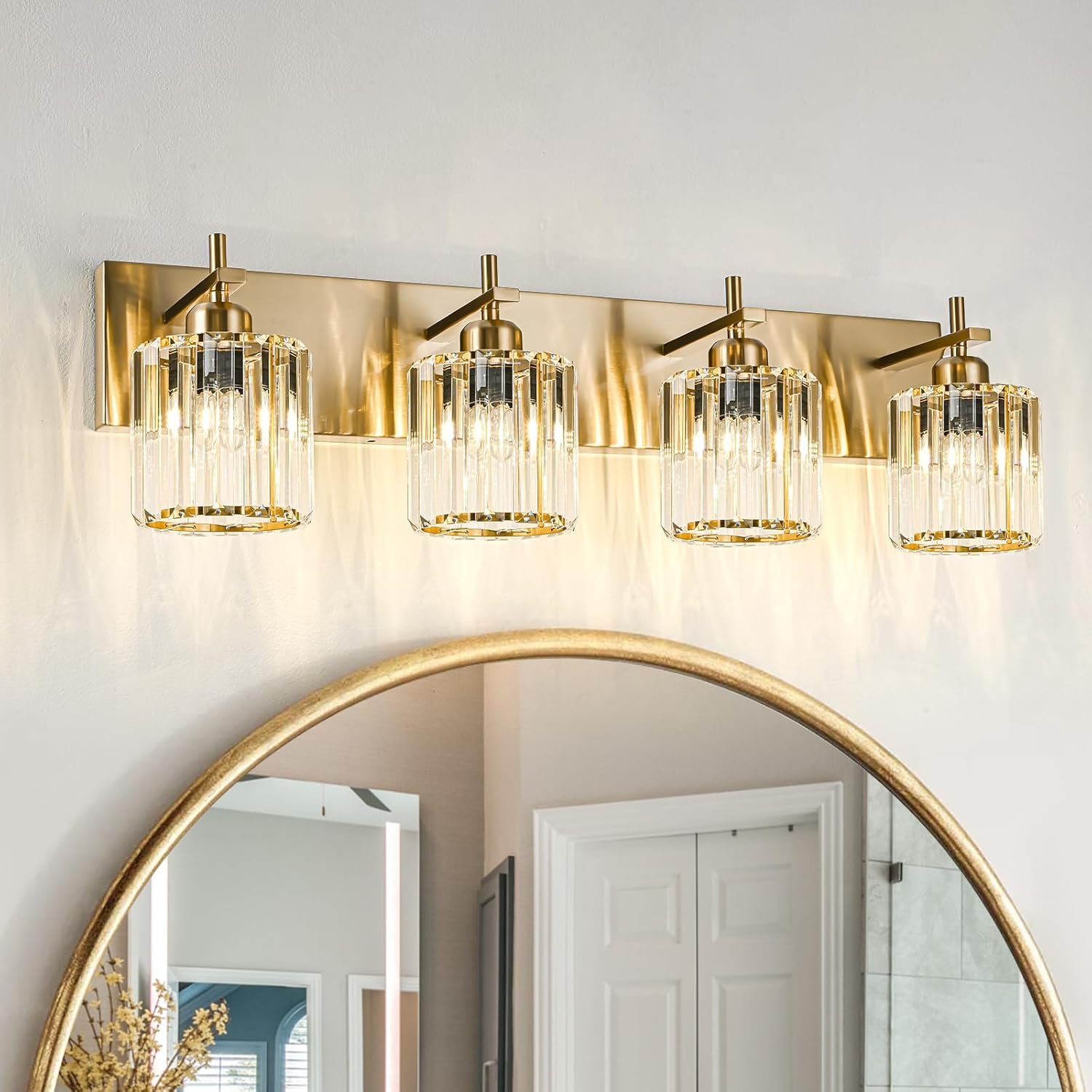 Moderna lámpara de tocador de baño de cristal de 3 luces de latón para pared, sobre espejo, iluminación de tocador negra y dorada para baño, pantalla cuadrada, aplique de pared de latón - Imagen 9