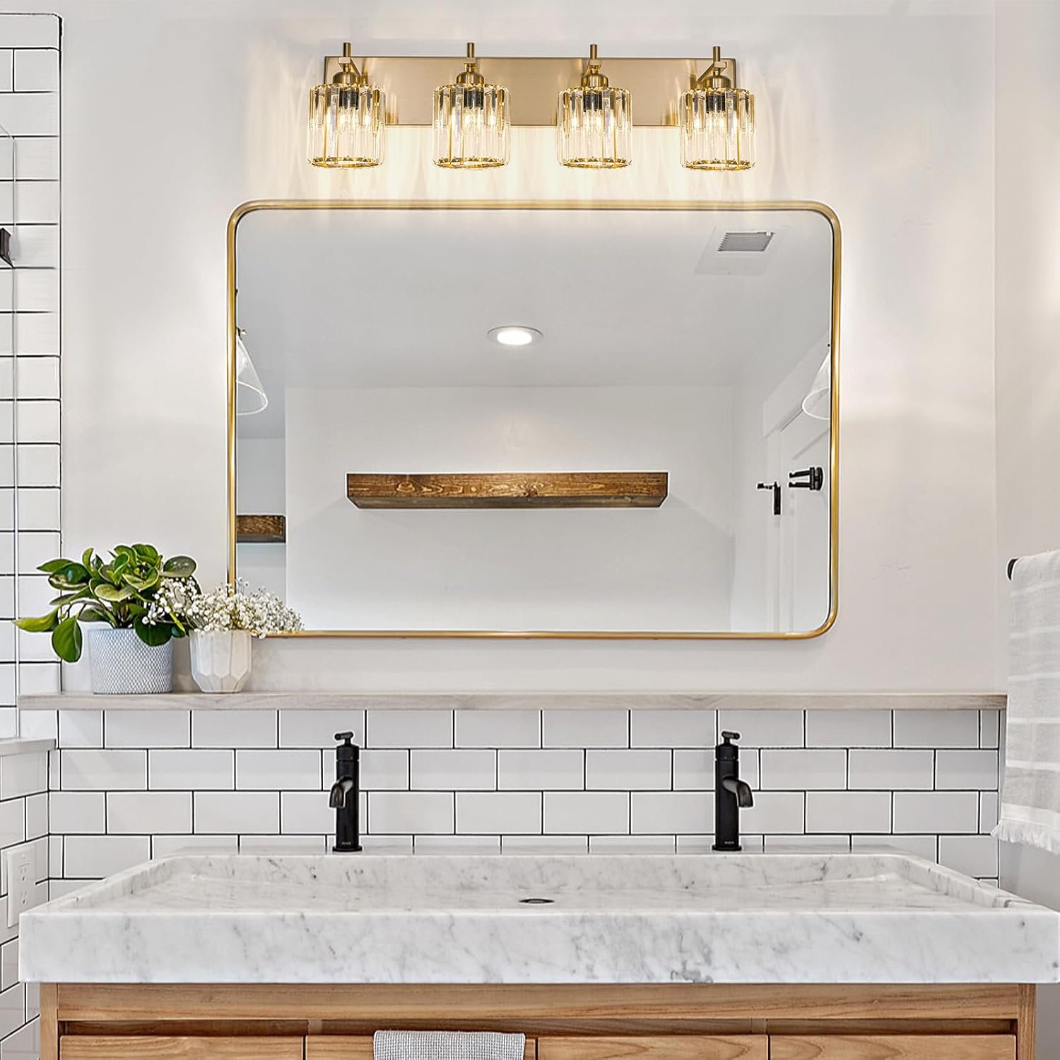 Moderna lámpara de tocador de baño de cristal de 3 luces de latón para pared, sobre espejo, iluminación de tocador negra y dorada para baño, pantalla cuadrada, aplique de pared de latón - Imagen 10