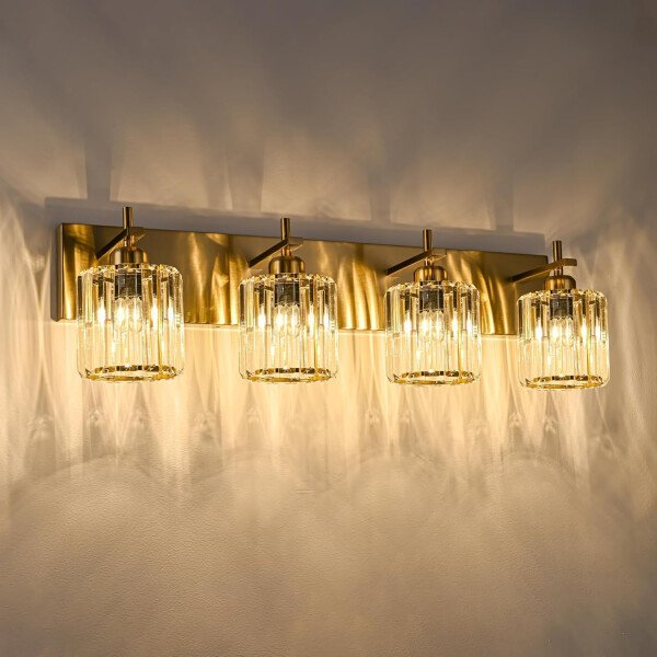 Moderna lámpara de tocador de baño de cristal de 3 luces de latón para pared, sobre espejo, iluminación de tocador negra y dorada para baño, pantalla cuadrada, aplique de pared de latón - Imagen 15