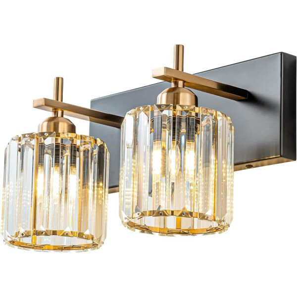 Moderna lámpara de tocador de baño de cristal de 3 luces de latón para pared, sobre espejo, iluminación de tocador negra y dorada para baño, pantalla cuadrada, aplique de pared de latón - Imagen 16