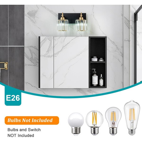 Moderna lámpara de tocador de baño de cristal de 3 luces de latón para pared, sobre espejo, iluminación de tocador negra y dorada para baño, pantalla cuadrada, aplique de pared de latón - Imagen 20