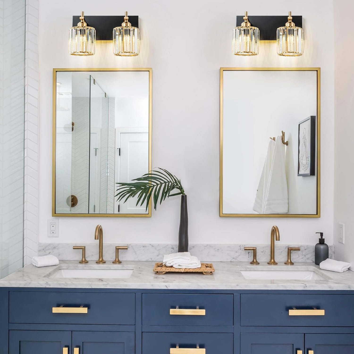 Moderna lámpara de tocador de baño de cristal de 3 luces de latón para pared, sobre espejo, iluminación de tocador negra y dorada para baño, pantalla cuadrada, aplique de pared de latón - Imagen 22