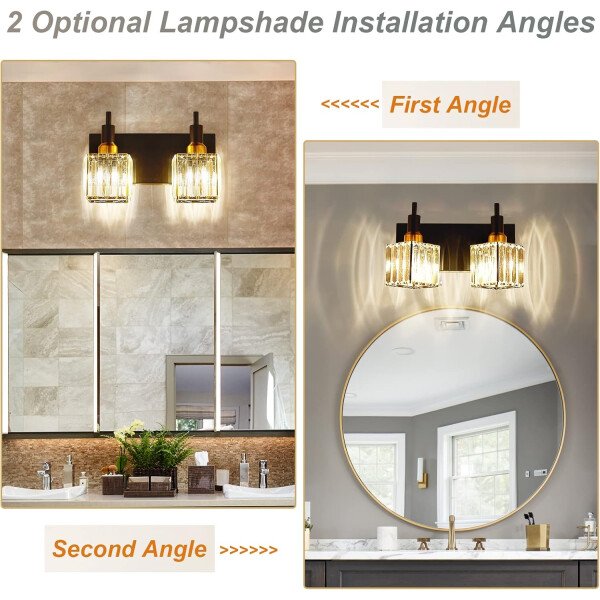 Moderna lámpara de tocador de baño de cristal de 3 luces de latón para pared, sobre espejo, iluminación de tocador negra y dorada para baño, pantalla cuadrada, aplique de pared de latón - Imagen 24