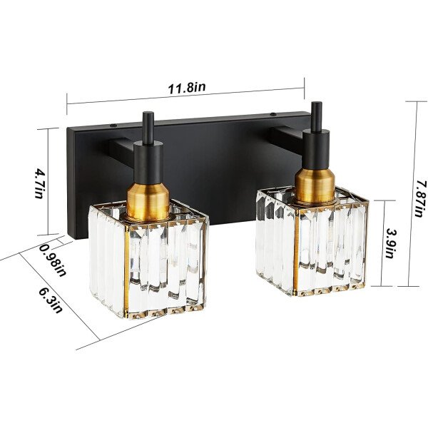 Moderna lámpara de tocador de baño de cristal de 3 luces de latón para pared, sobre espejo, iluminación de tocador negra y dorada para baño, pantalla cuadrada, aplique de pared de latón - Imagen 26