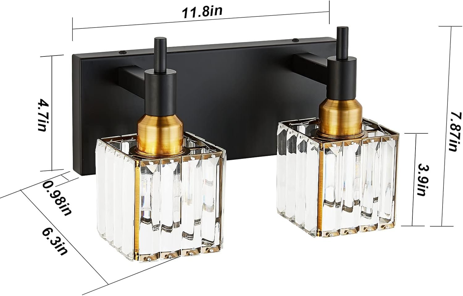 Moderna lámpara de tocador de baño de cristal de 3 luces de latón para pared, sobre espejo, iluminación de tocador negra y dorada para baño, pantalla cuadrada, aplique de pared de latón - Imagen 26