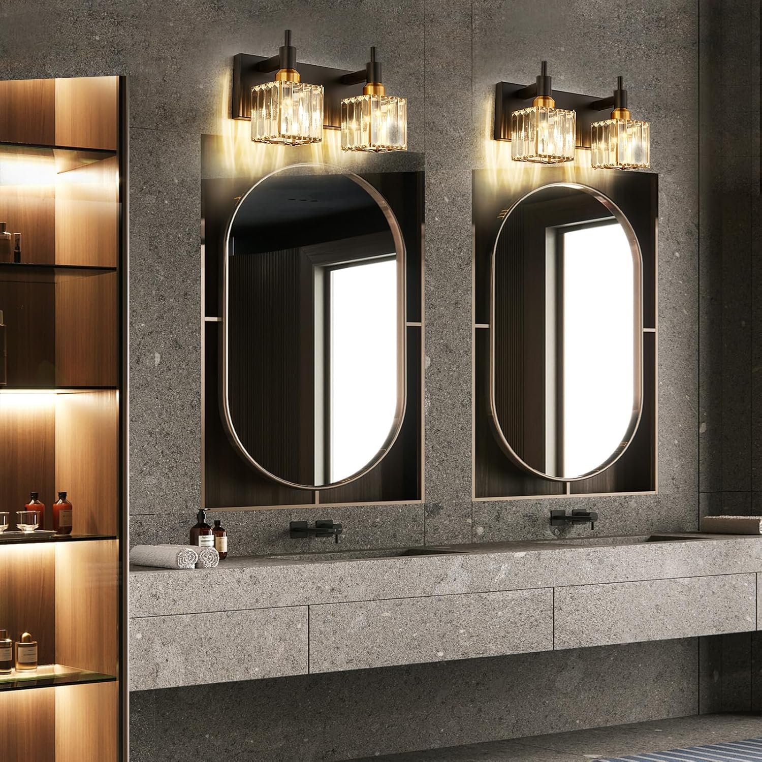 Moderna lámpara de tocador de baño de cristal de 3 luces de latón para pared, sobre espejo, iluminación de tocador negra y dorada para baño, pantalla cuadrada, aplique de pared de latón - Imagen 27