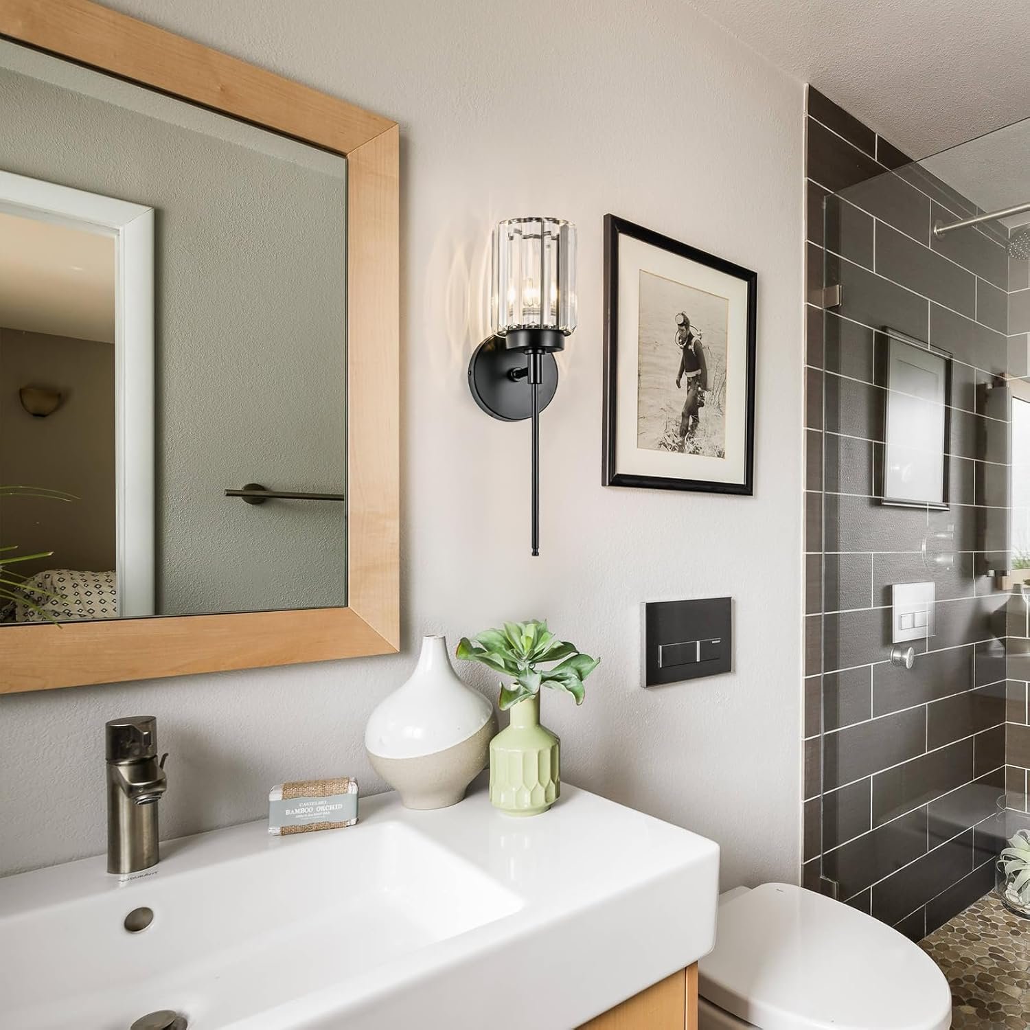 Moderna lámpara de tocador de baño de cristal de 3 luces de latón para pared, sobre espejo, iluminación de tocador negra y dorada para baño, pantalla cuadrada, aplique de pared de latón - Imagen 32