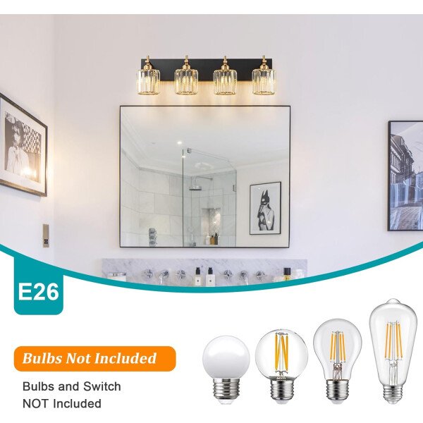 Moderna lámpara de tocador de baño de cristal de 3 luces de latón para pared, sobre espejo, iluminación de tocador negra y dorada para baño, pantalla cuadrada, aplique de pared de latón - Imagen 39