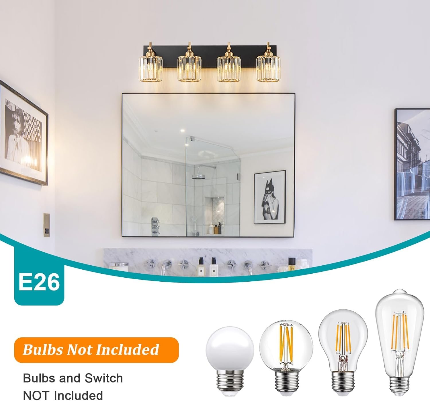 Moderna lámpara de tocador de baño de cristal de 3 luces de latón para pared, sobre espejo, iluminación de tocador negra y dorada para baño, pantalla cuadrada, aplique de pared de latón - Imagen 39