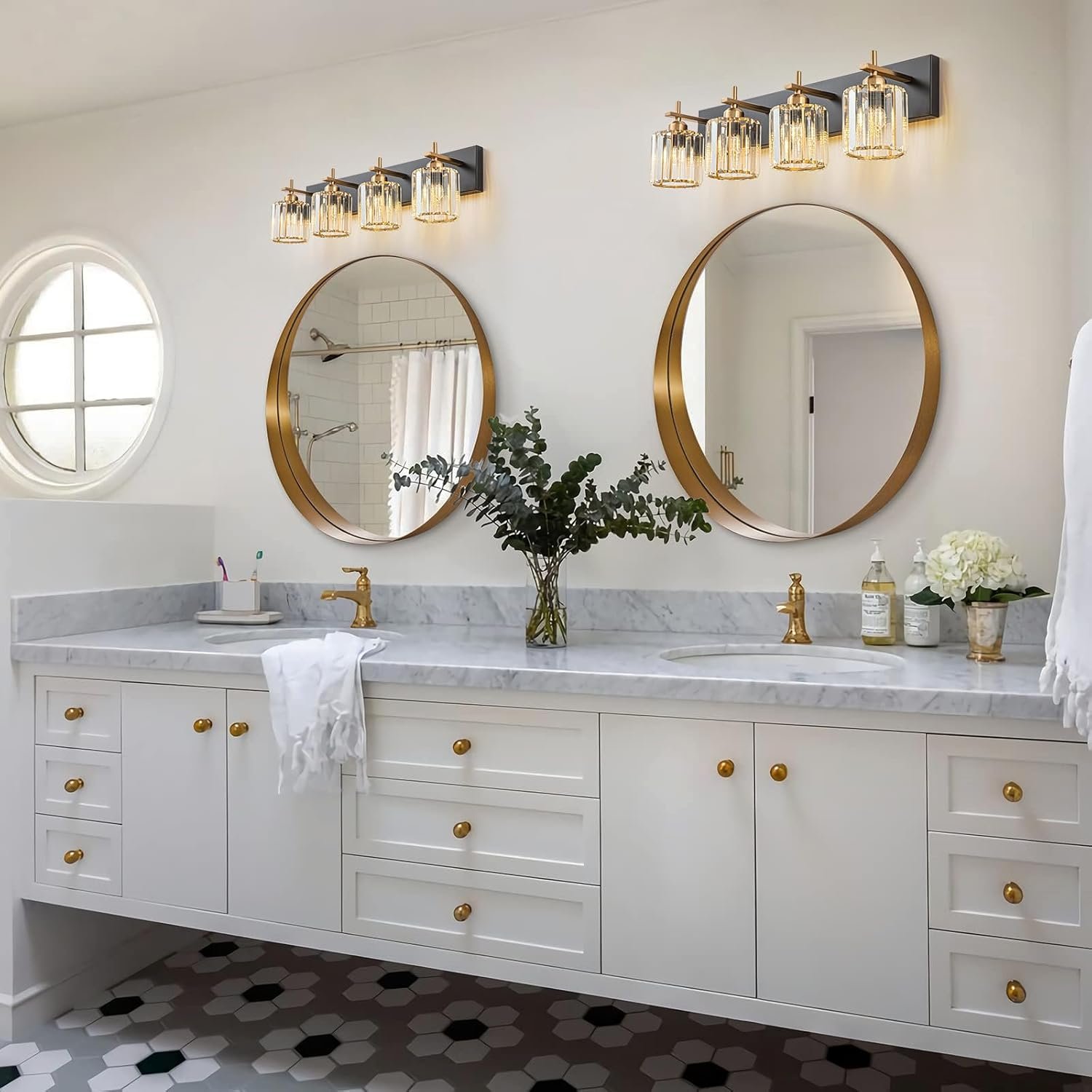 Moderna lámpara de tocador de baño de cristal de 3 luces de latón para pared, sobre espejo, iluminación de tocador negra y dorada para baño, pantalla cuadrada, aplique de pared de latón - Imagen 41
