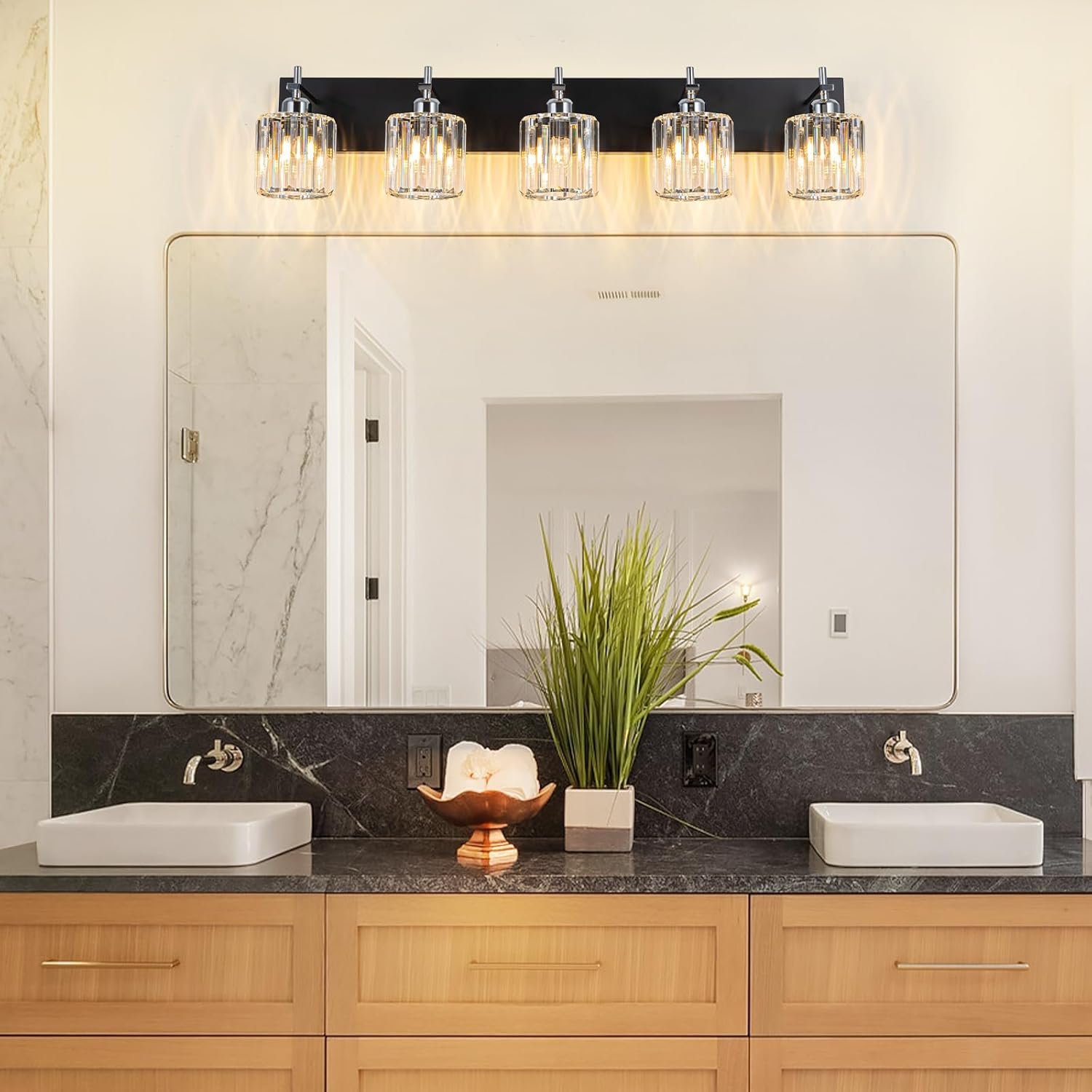 Moderna lámpara de tocador de baño de cristal de 3 luces de latón para pared, sobre espejo, iluminación de tocador negra y dorada para baño, pantalla cuadrada, aplique de pared de latón - Imagen 44