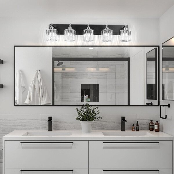 Moderna lámpara de tocador de baño de cristal de 3 luces de latón para pared, sobre espejo, iluminación de tocador negra y dorada para baño, pantalla cuadrada, aplique de pared de latón - Imagen 48