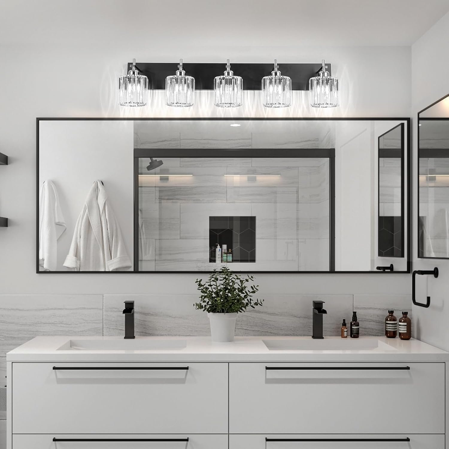 Moderna lámpara de tocador de baño de cristal de 3 luces de latón para pared, sobre espejo, iluminación de tocador negra y dorada para baño, pantalla cuadrada, aplique de pared de latón - Imagen 48