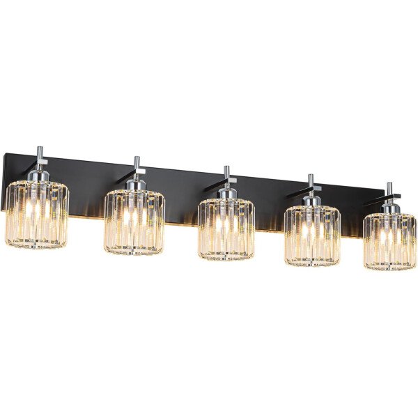 Moderna lámpara de tocador de baño de cristal de 3 luces de latón para pared, sobre espejo, iluminación de tocador negra y dorada para baño, pantalla cuadrada, aplique de pared de latón - Imagen 50