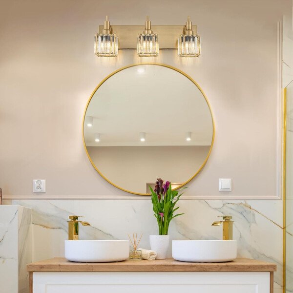 Moderna lámpara de tocador de baño de cristal de 3 luces de latón para pared, sobre espejo, iluminación de tocador negra y dorada para baño, pantalla cuadrada, aplique de pared de latón - Imagen 60