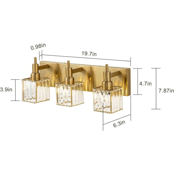 Moderna lámpara de tocador de baño de cristal de 3 luces de latón para pared, sobre espejo, iluminación de tocador negra y dorada para baño, pantalla cuadrada, aplique de pared de latón - Imagen 61