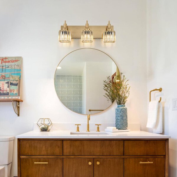 Moderna lámpara de tocador de baño de cristal de 3 luces de latón para pared, sobre espejo, iluminación de tocador negra y dorada para baño, pantalla cuadrada, aplique de pared de latón - Imagen 64