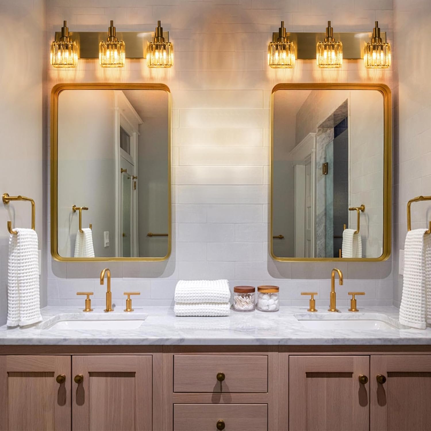 Moderna lámpara de tocador de baño de cristal de 3 luces de latón para pared, sobre espejo, iluminación de tocador negra y dorada para baño, pantalla cuadrada, aplique de pared de latón - Imagen 65