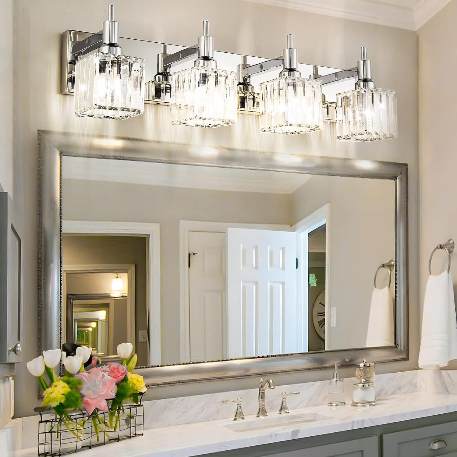 Moderna lámpara de tocador de baño de cristal de 3 luces de latón para pared, sobre espejo, iluminación de tocador negra y dorada para baño, pantalla cuadrada, aplique de pared de latón - Imagen 67