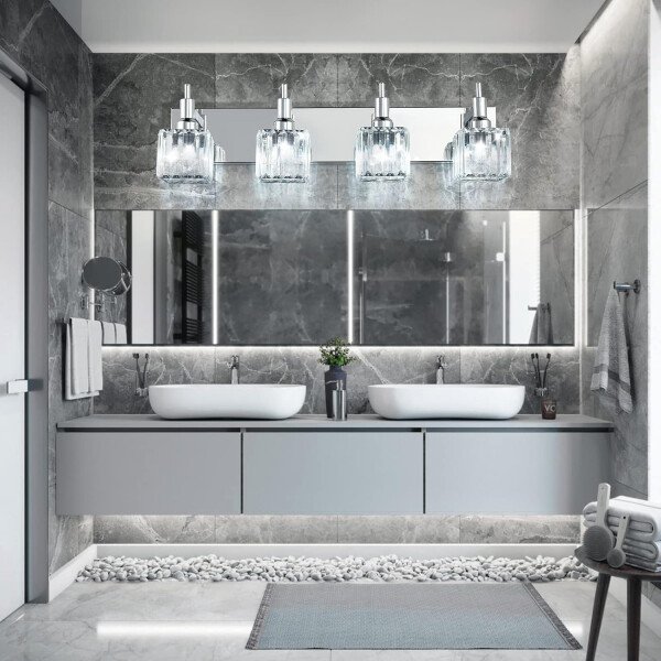 Moderna lámpara de tocador de baño de cristal de 3 luces de latón para pared, sobre espejo, iluminación de tocador negra y dorada para baño, pantalla cuadrada, aplique de pared de latón - Imagen 71