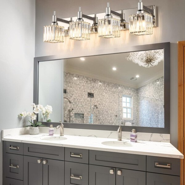 Moderna lámpara de tocador de baño de cristal de 3 luces de latón para pared, sobre espejo, iluminación de tocador negra y dorada para baño, pantalla cuadrada, aplique de pared de latón - Imagen 72