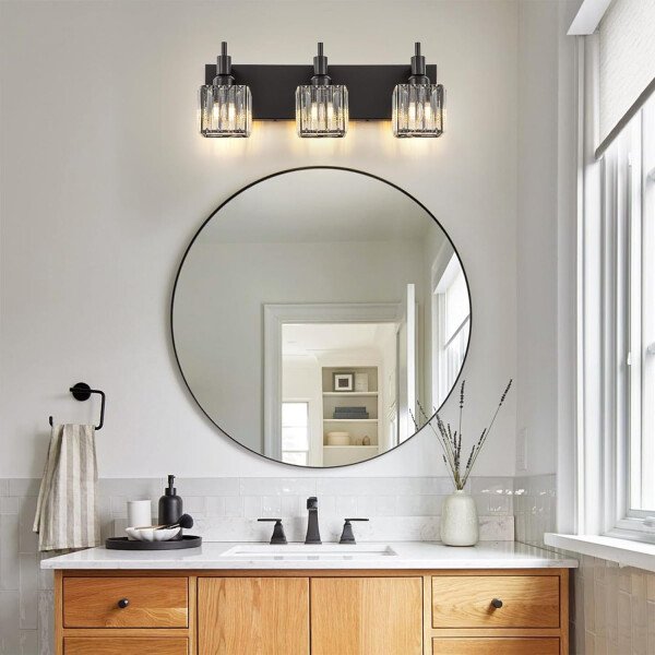 Moderna lámpara de tocador de baño de cristal de 3 luces de latón para pared, sobre espejo, iluminación de tocador negra y dorada para baño, pantalla cuadrada, aplique de pared de latón - Imagen 74
