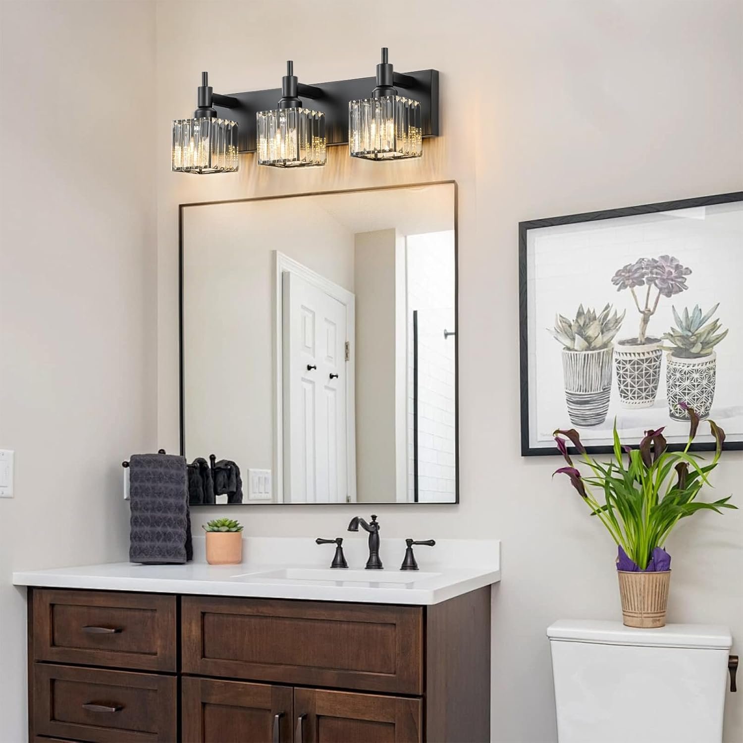 Moderna lámpara de tocador de baño de cristal de 3 luces de latón para pared, sobre espejo, iluminación de tocador negra y dorada para baño, pantalla cuadrada, aplique de pared de latón - Imagen 77