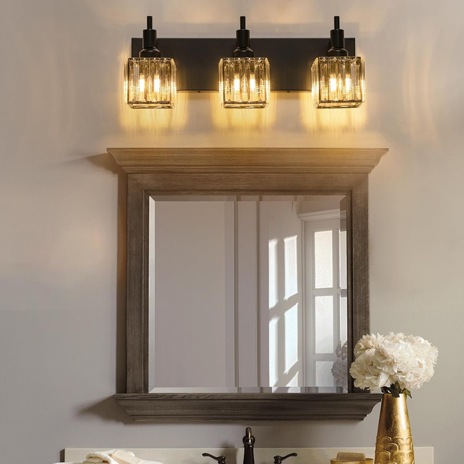 Moderna lámpara de tocador de baño de cristal de 3 luces de latón para pared, sobre espejo, iluminación de tocador negra y dorada para baño, pantalla cuadrada, aplique de pared de latón - Imagen 78