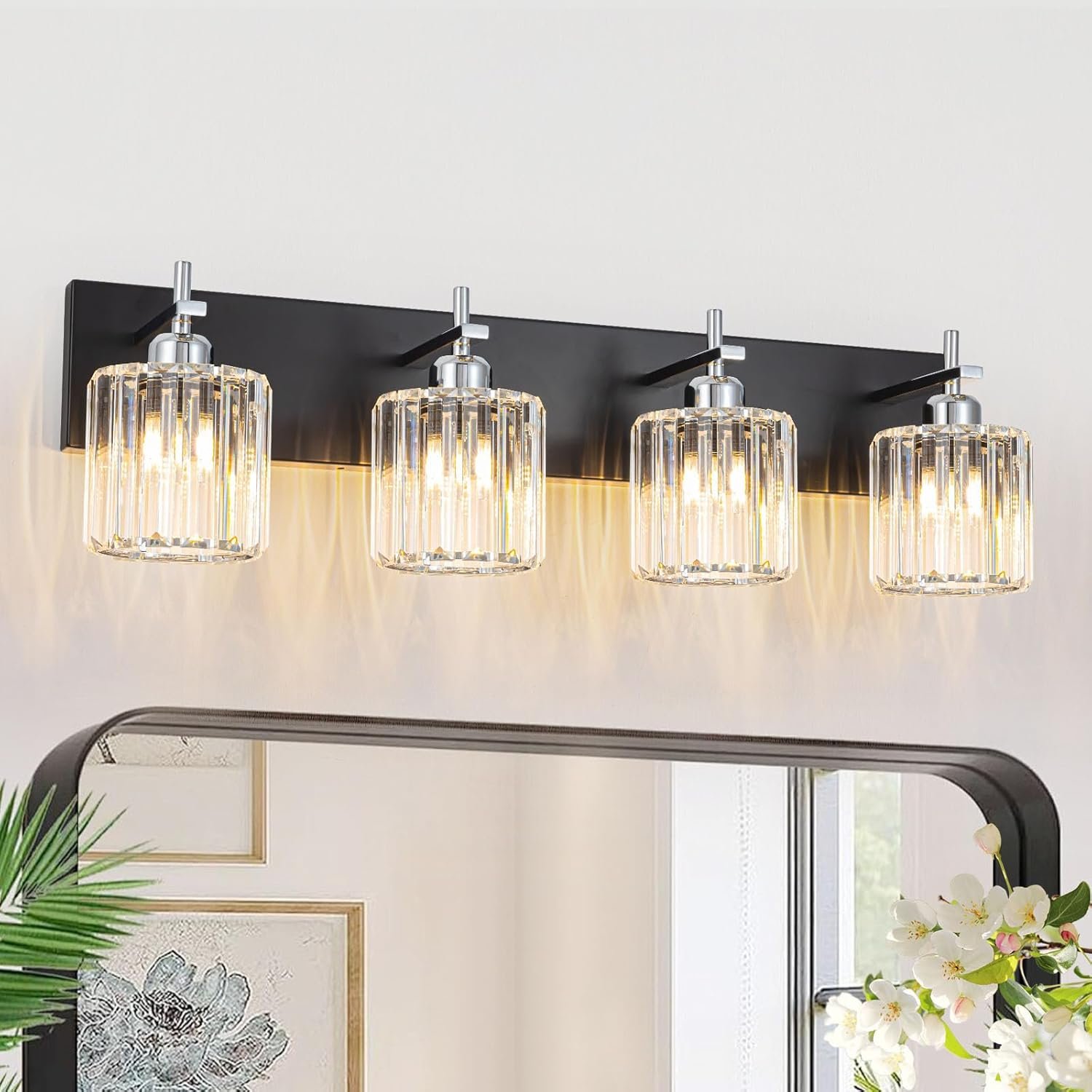 Moderna lámpara de tocador de baño de cristal de 3 luces de latón para pared, sobre espejo, iluminación de tocador negra y dorada para baño, pantalla cuadrada, aplique de pared de latón - Imagen 80