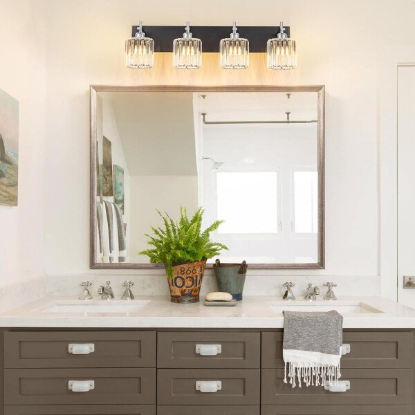 Moderna lámpara de tocador de baño de cristal de 3 luces de latón para pared, sobre espejo, iluminación de tocador negra y dorada para baño, pantalla cuadrada, aplique de pared de latón - Imagen 81