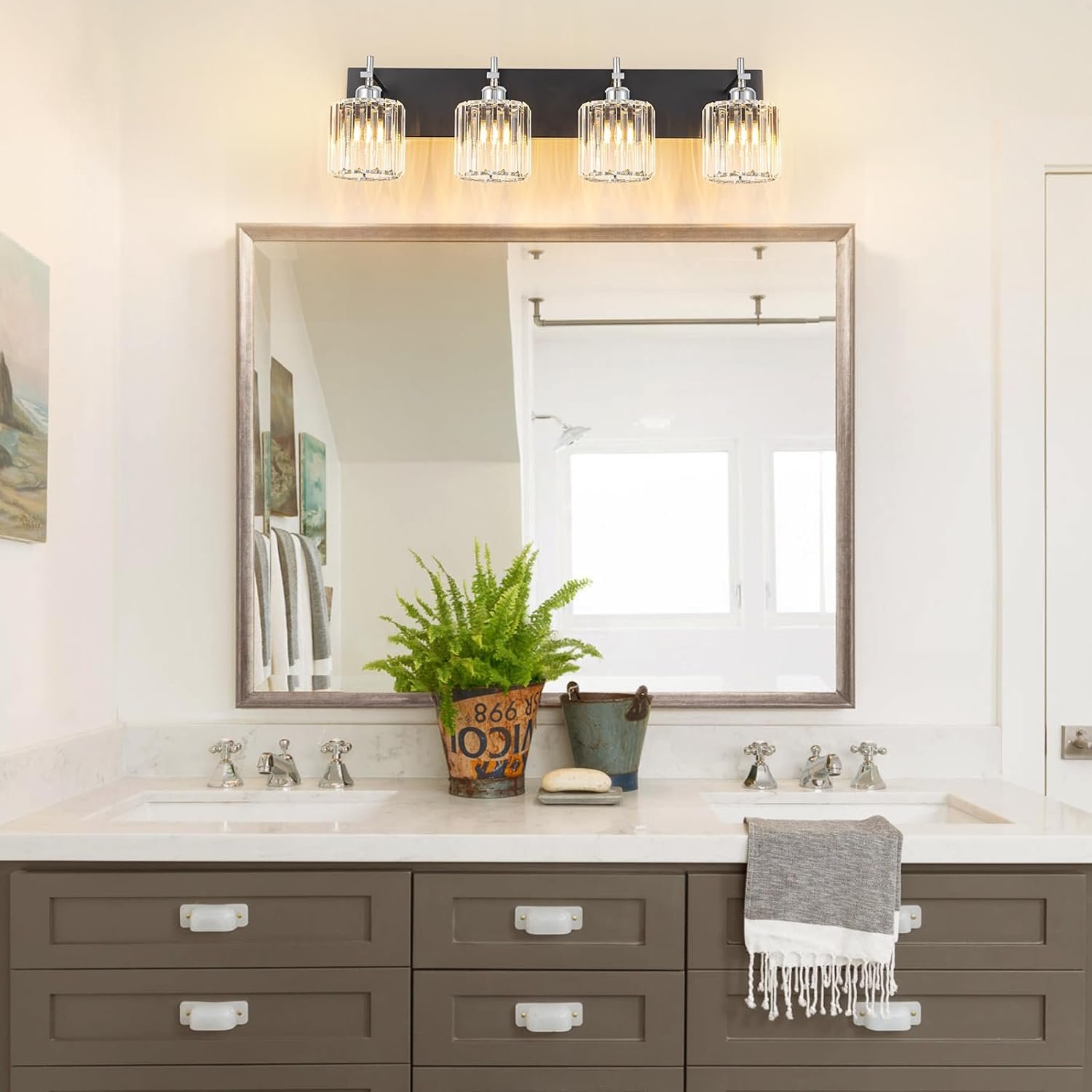 Moderna lámpara de tocador de baño de cristal de 3 luces de latón para pared, sobre espejo, iluminación de tocador negra y dorada para baño, pantalla cuadrada, aplique de pared de latón - Imagen 81